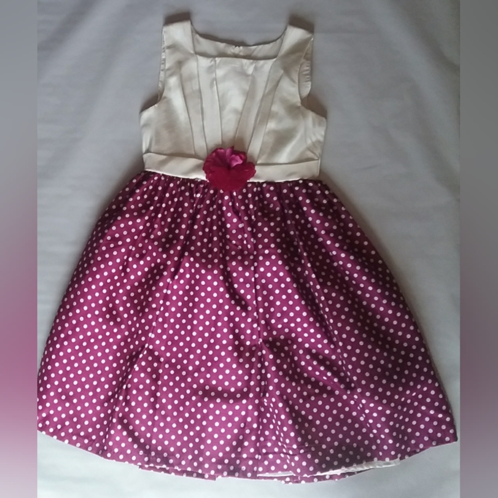 Girl Polka Dot Sleeveless Dress with Flower Accent